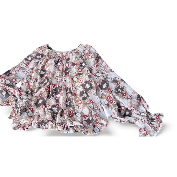 NWT Entro Women's Floral Print Blouse Long Sleeve Gathered Cuff Round Neck - Picture 7 of 11